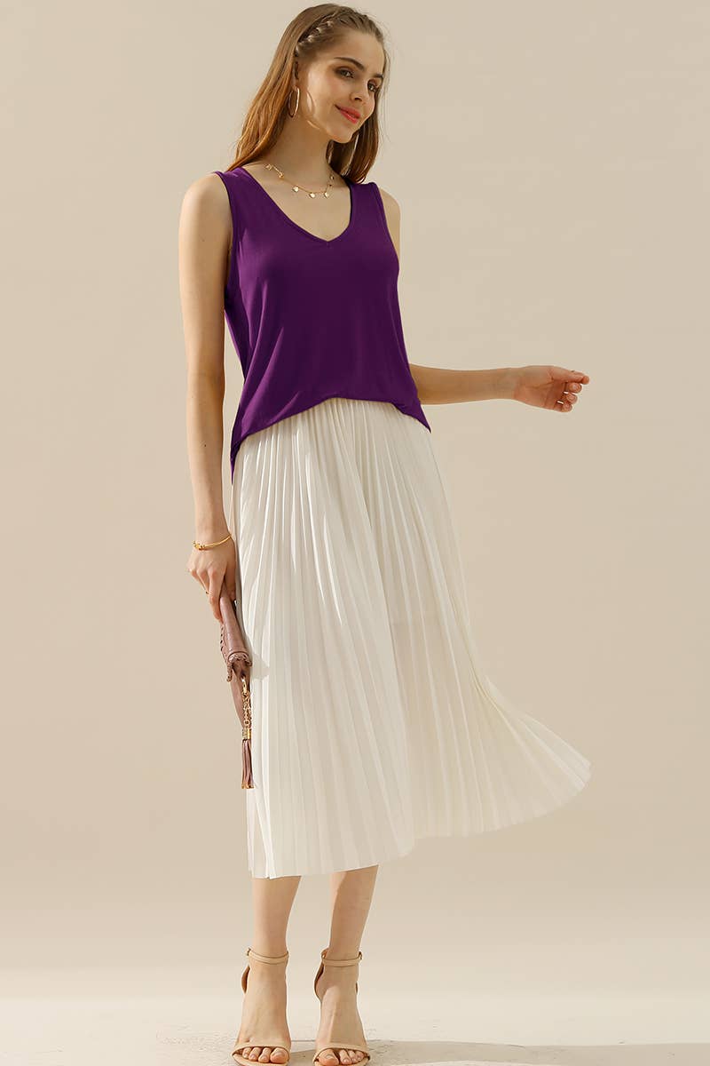 CWTTSL168-P_PLUS SIZE V NECK WIDE SLEEVELESS SOLID TOPS