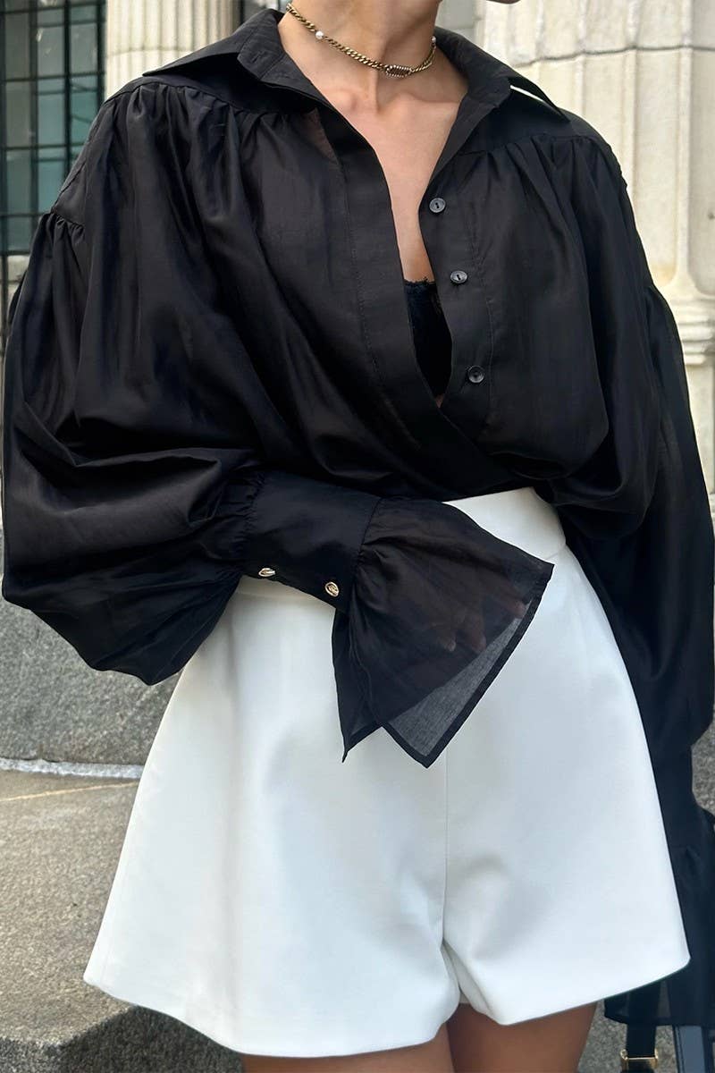 CWTBLL3814_SATIN BALLOON SLEEVE LONG SLEEVE SHIRT