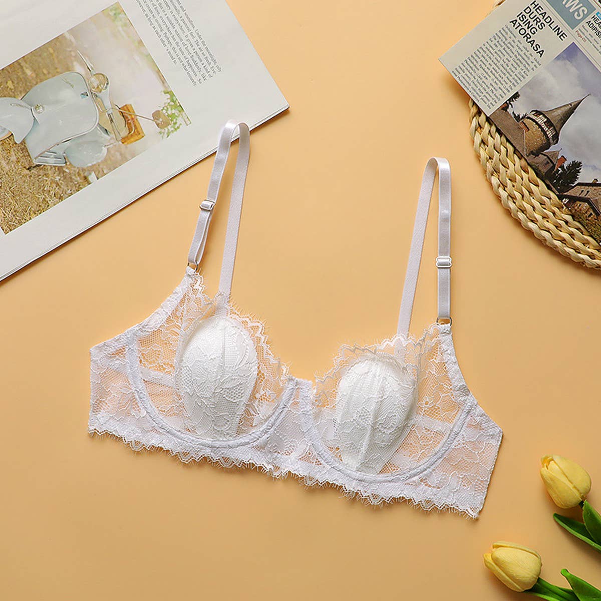 THIN LACE UNDERWEAR WITH RIMS BRA