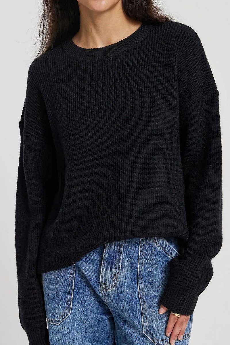 CWOSWL5239_ROUND NECK LONG SLEEVE PULLOVER KNITTED SWEATER