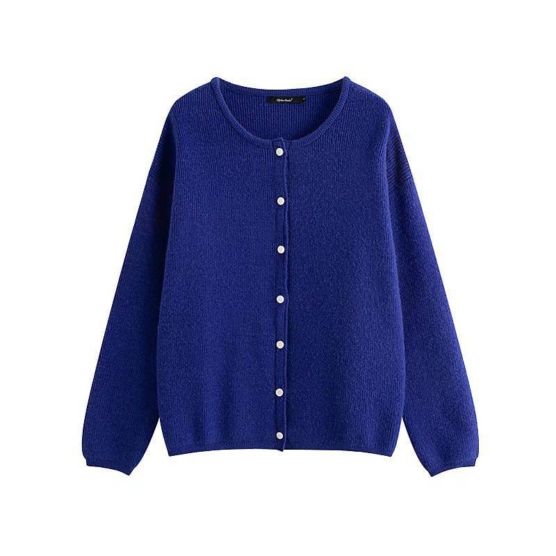 CREW-NECK SOLID COLOR SINGLE BREASTED CARDIGAN