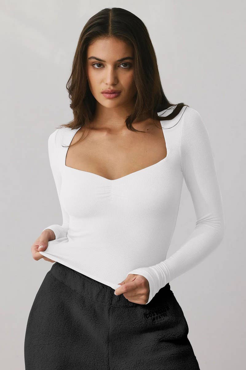 CWTTL2048_SQUARE COLLAR STYLISH SLIM FIT TOP