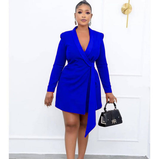 SLIM FIT TIE-STRAP SUIT SKIRT PLUS SIZE DRESS_CWDSD6168