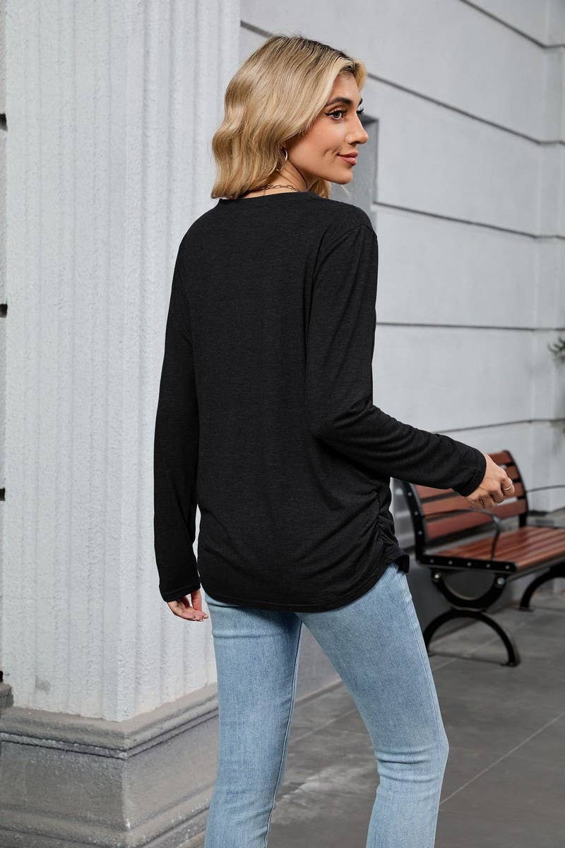 CWTBLL4019_SOLID V-NECK LOOSE FIT LONG SLEEVE T-SHIRT