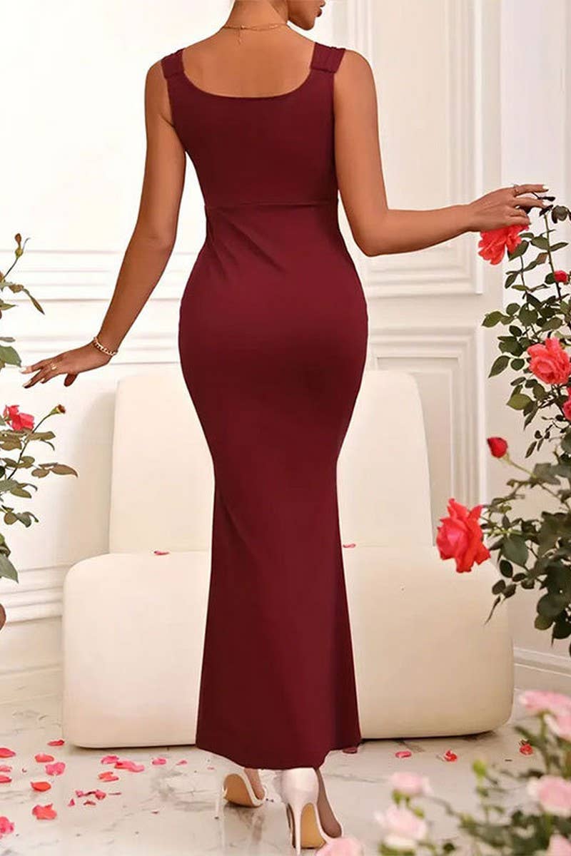 CWDHL0786_SUMMER ELEGANT SLIM FISHTAIL SLING DRESS