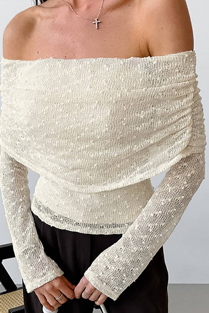 CWTBLL00608_SOLID COLOR JACQUARD KNITTED BOAT NECK TOP