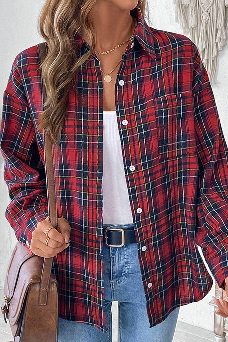 CWTBLL3710_NEW RETRO CASUAL PLAID SHIRT FOR SPRING AND AUTUM