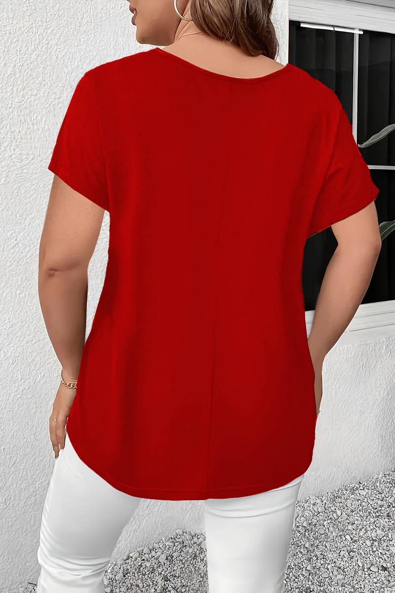 CWTBLS2188_SOLID V-NECK CRISSCROSS SHORT SLEEVE T-SHIRT