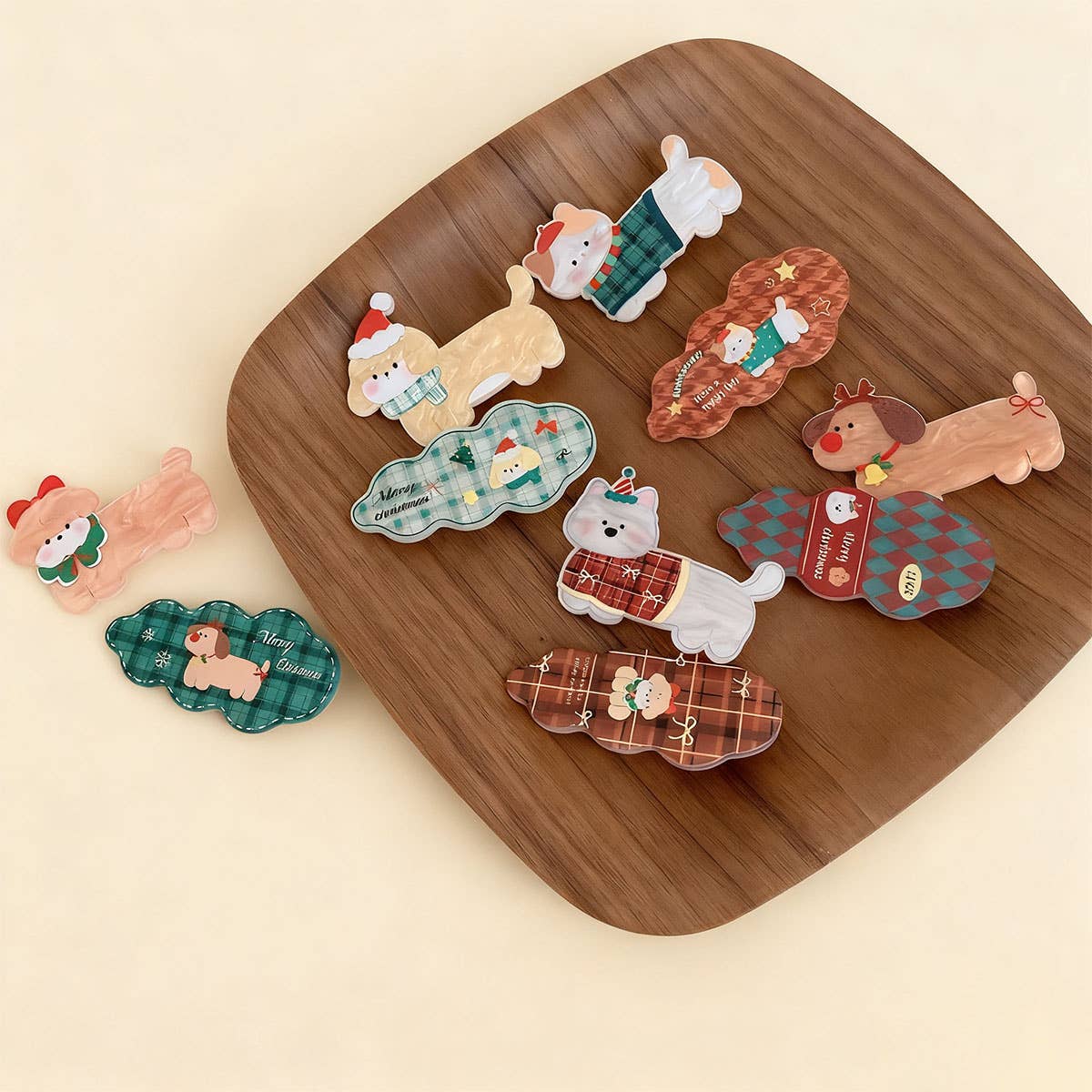 CWAHA07722_CHRISTMAS CARTOON CAT DOG ACRYLIC HAIR CLIP