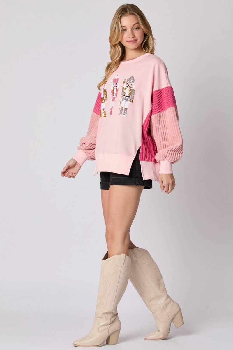 CWTBLL01267_CHRISTMAS SOLDIER SEQUIN COLORBLOCK SWEATSHIRT
