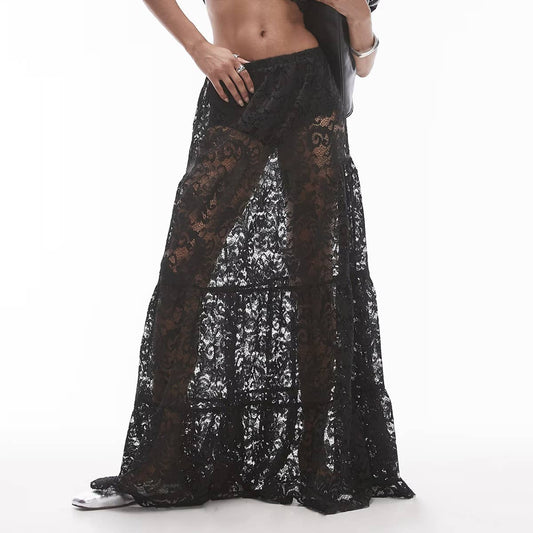 Fashion versatile lace semi-transparent skirt