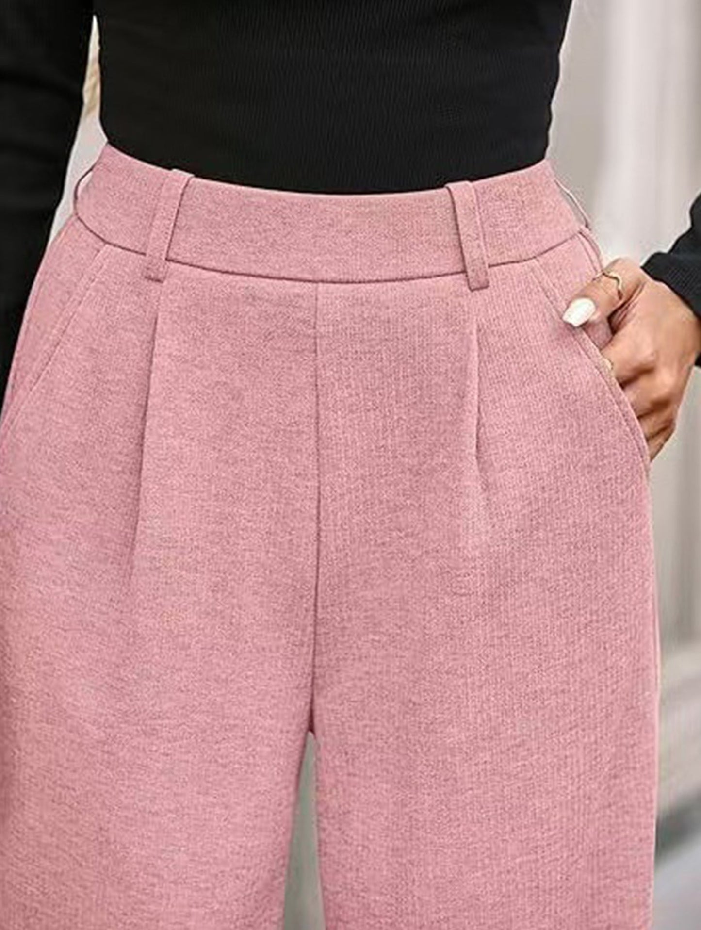 Versatile solid color straight wide-leg pants