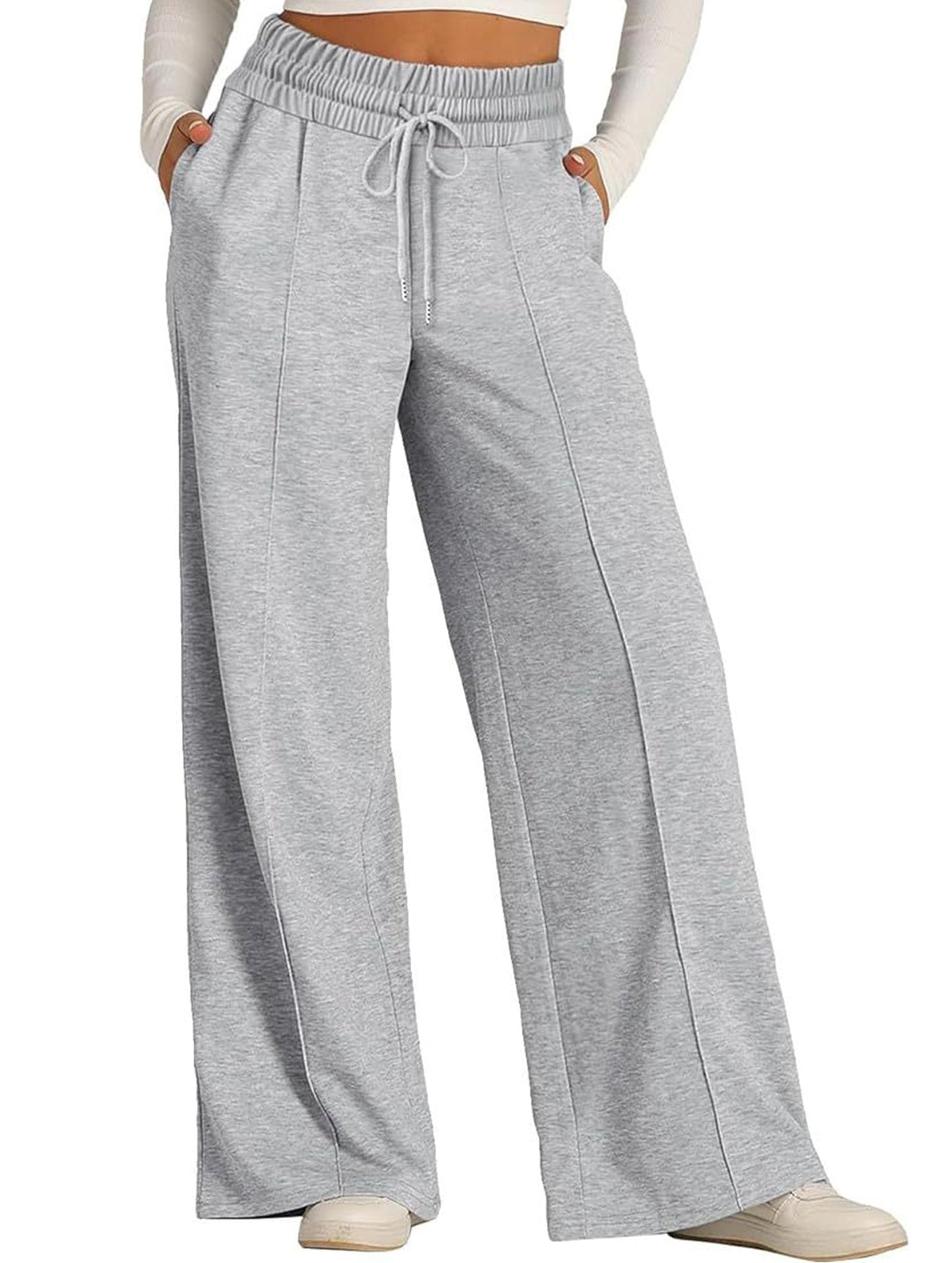 Wide-leg drawstring elastic waist sweatpants