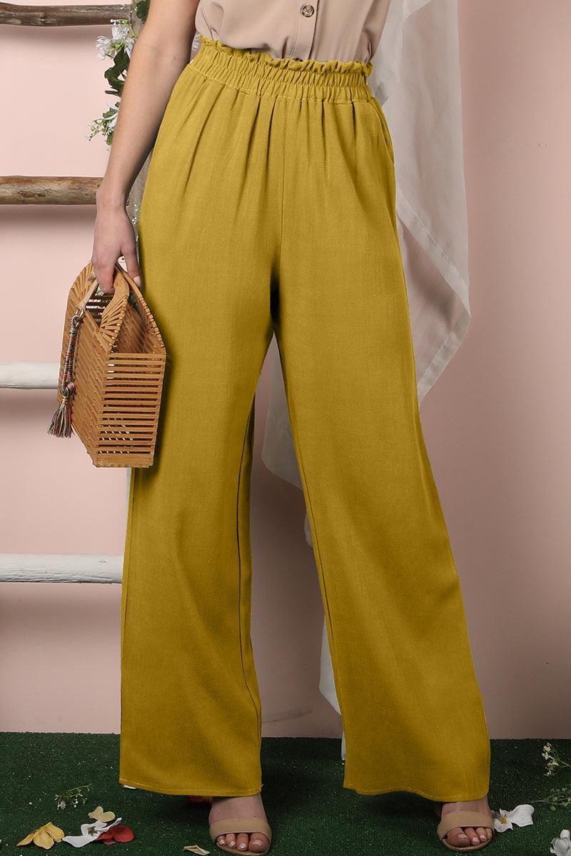 EASY PULL ON COTTON LINEN PANTS WITH SIDE POCKET - Doublju