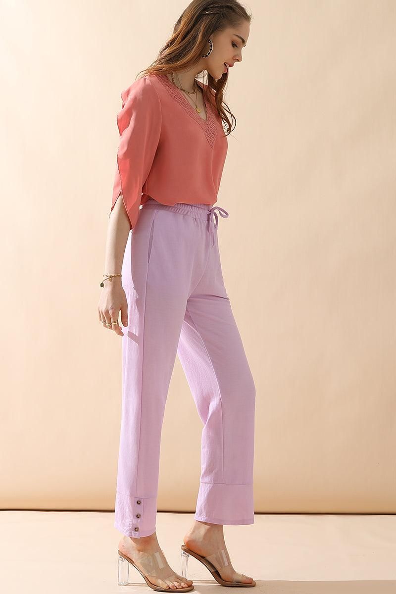 BANDED LONG LEG STRAGHIT PANTS WITH POCKET - Doublju