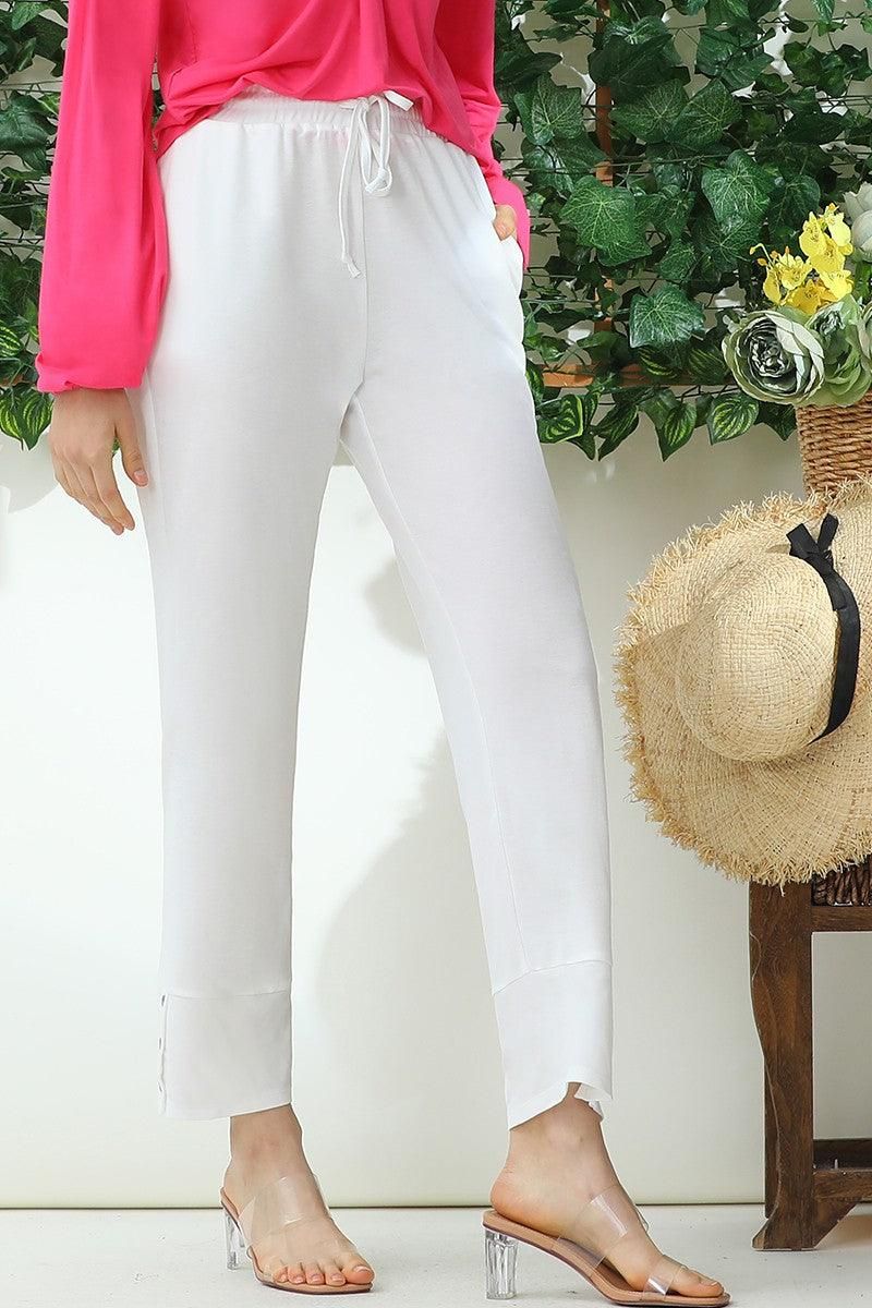 BANDED LONG LEG STRAGHIT PANTS WITH POCKET - Doublju