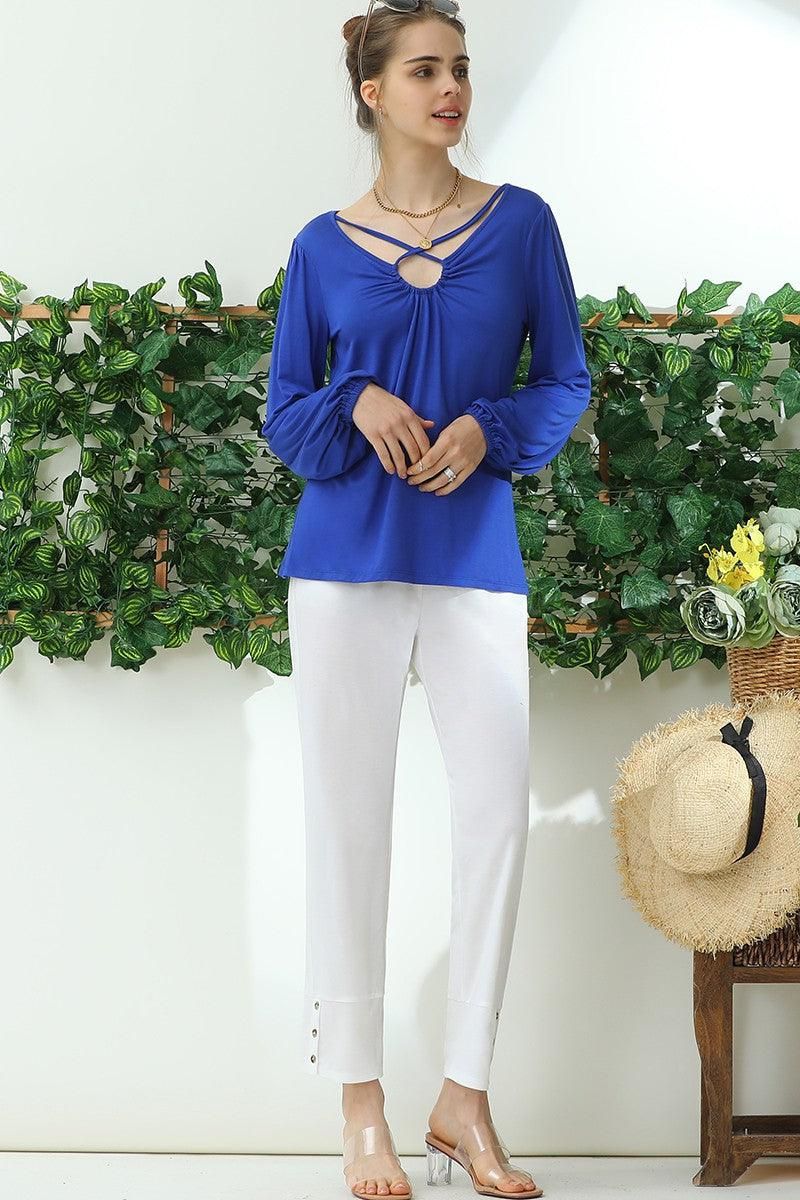 BANDED LONG LEG STRAGHIT PANTS WITH POCKET - Doublju