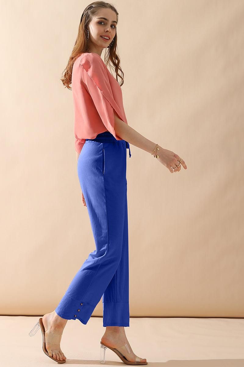 BANDED LONG LEG STRAGHIT PANTS WITH POCKET - Doublju