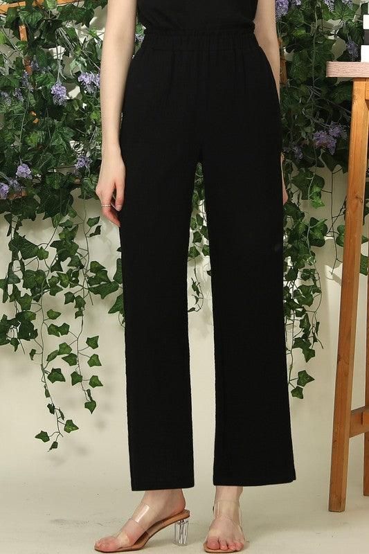 BANDED SMOCKING LONG PANTS - Doublju