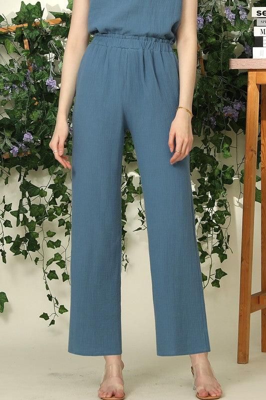 BANDED SMOCKING LONG PANTS - Doublju