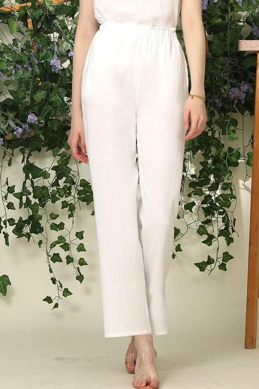 BANDED SMOCKING LONG PANTS - Doublju