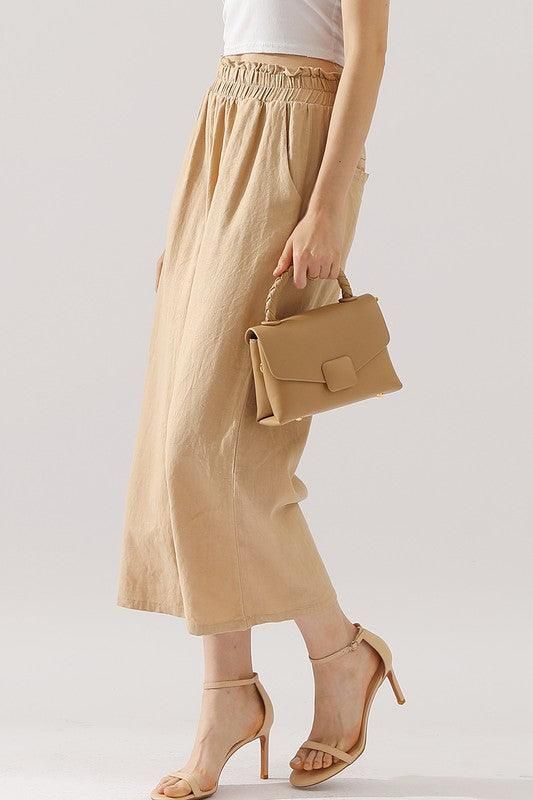 EASY PULL ON LINEN CAPRIS PANTS WITH SIDE POCKET - Doublju