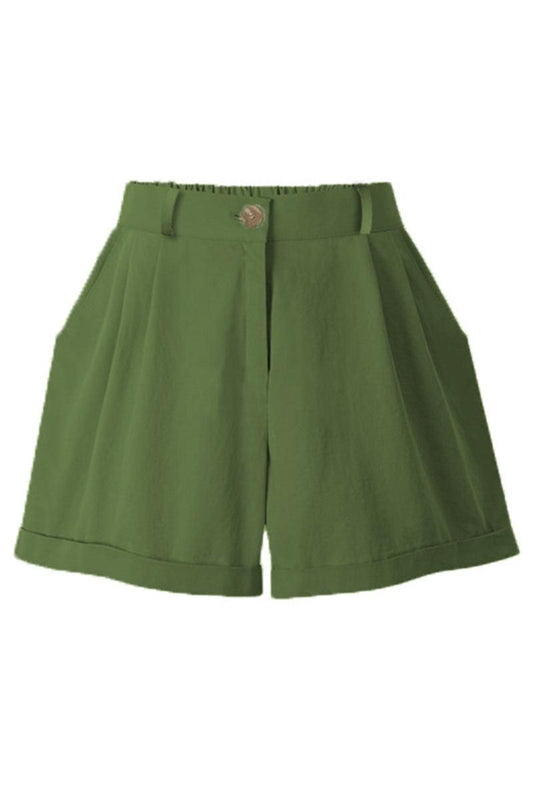 BUTTON CLOSURE CASUAL ROLLED SHORTS - Doublju