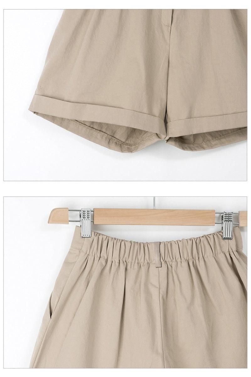 BUTTON CLOSURE CASUAL ROLLED SHORTS - Doublju