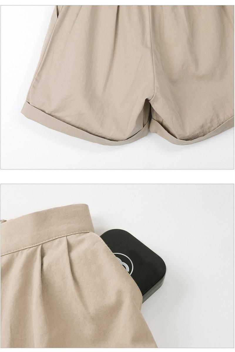 BUTTON CLOSURE CASUAL ROLLED SHORTS - Doublju