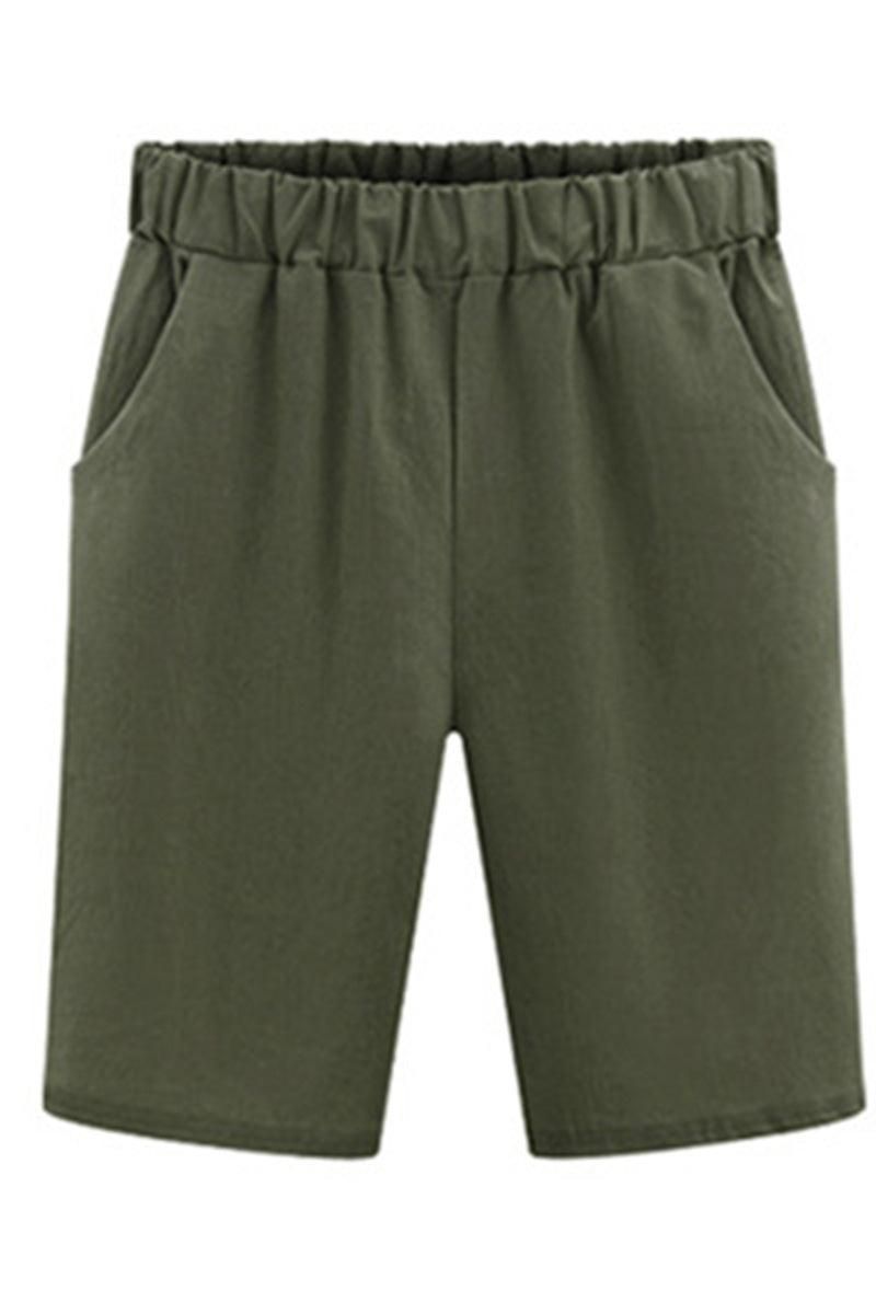 ELASTIC WAIST DANDY SHORTS WITH SIDE POCKETS - Doublju