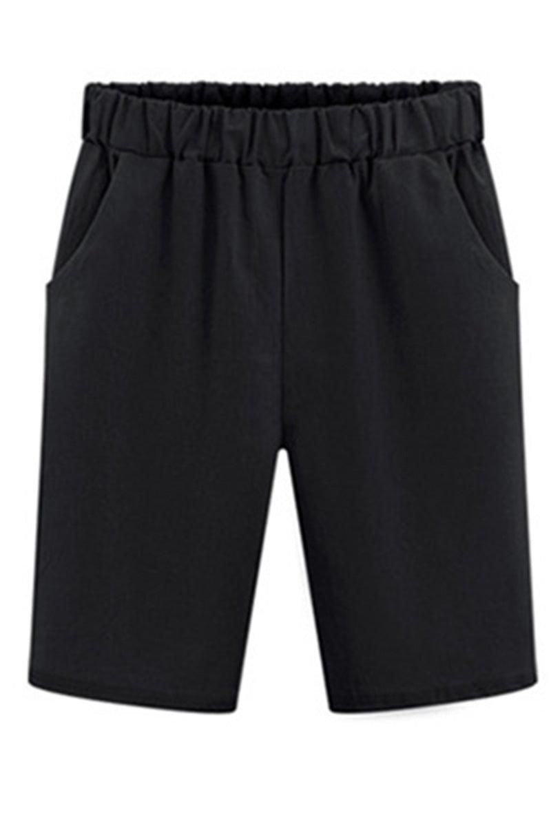 ELASTIC WAIST DANDY SHORTS WITH SIDE POCKETS - Doublju