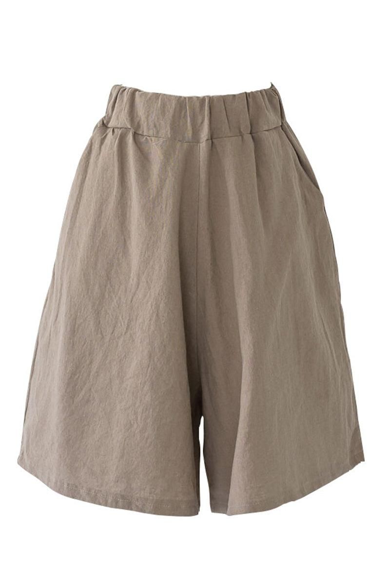 ELASTIC WAIST CASUAL SHORTS WITH POCKETS - Doublju