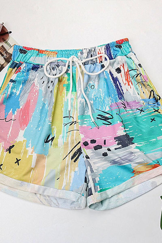 COLORING DRAWSTRING LOOSE ROLL UP SHORTS - Doublju