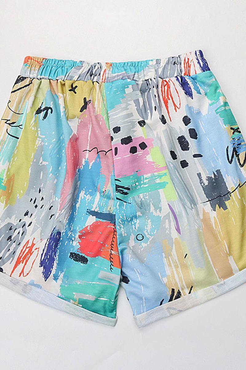 COLORING DRAWSTRING LOOSE ROLL UP SHORTS - Doublju