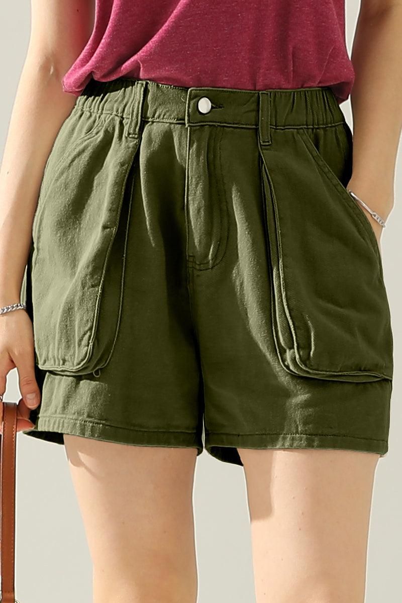 BIG POCKET ELASTIC WAIST CASUAL CARGO SHORTS - Doublju