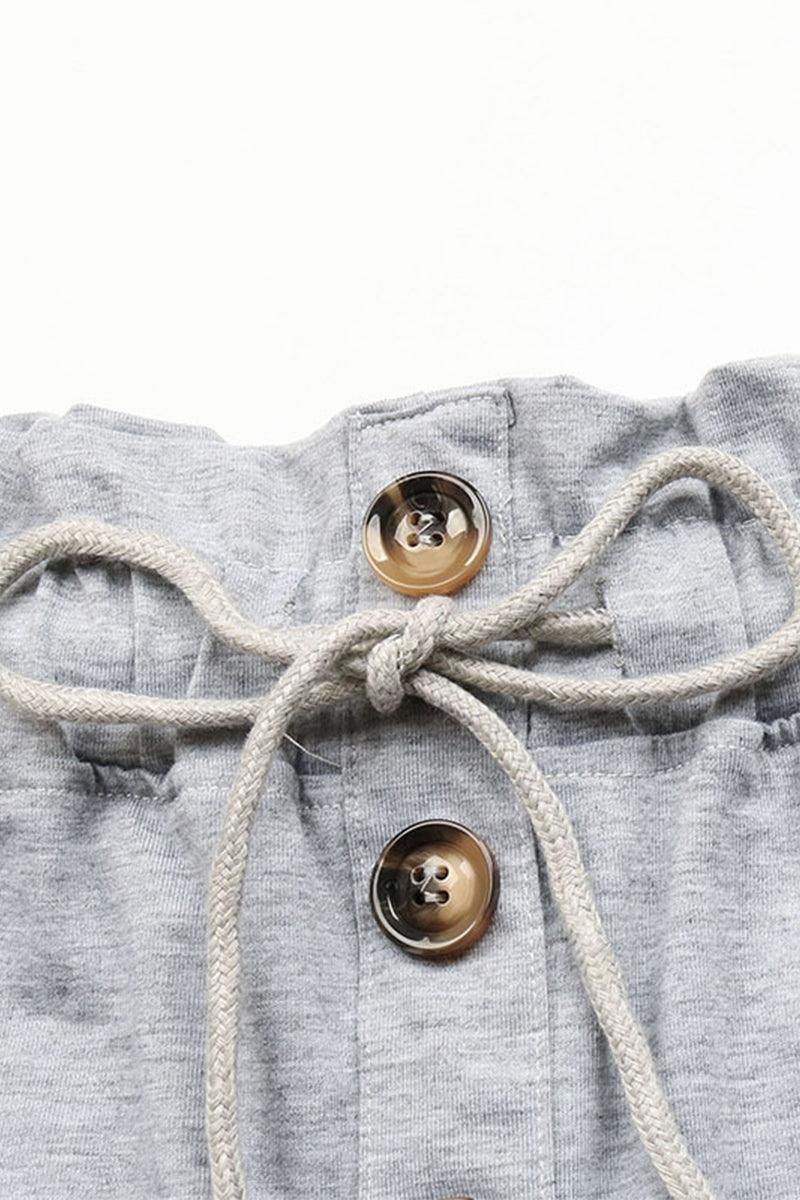 DRAWSTRING BUTTON POINT ROLL UP SHORTS - Doublju