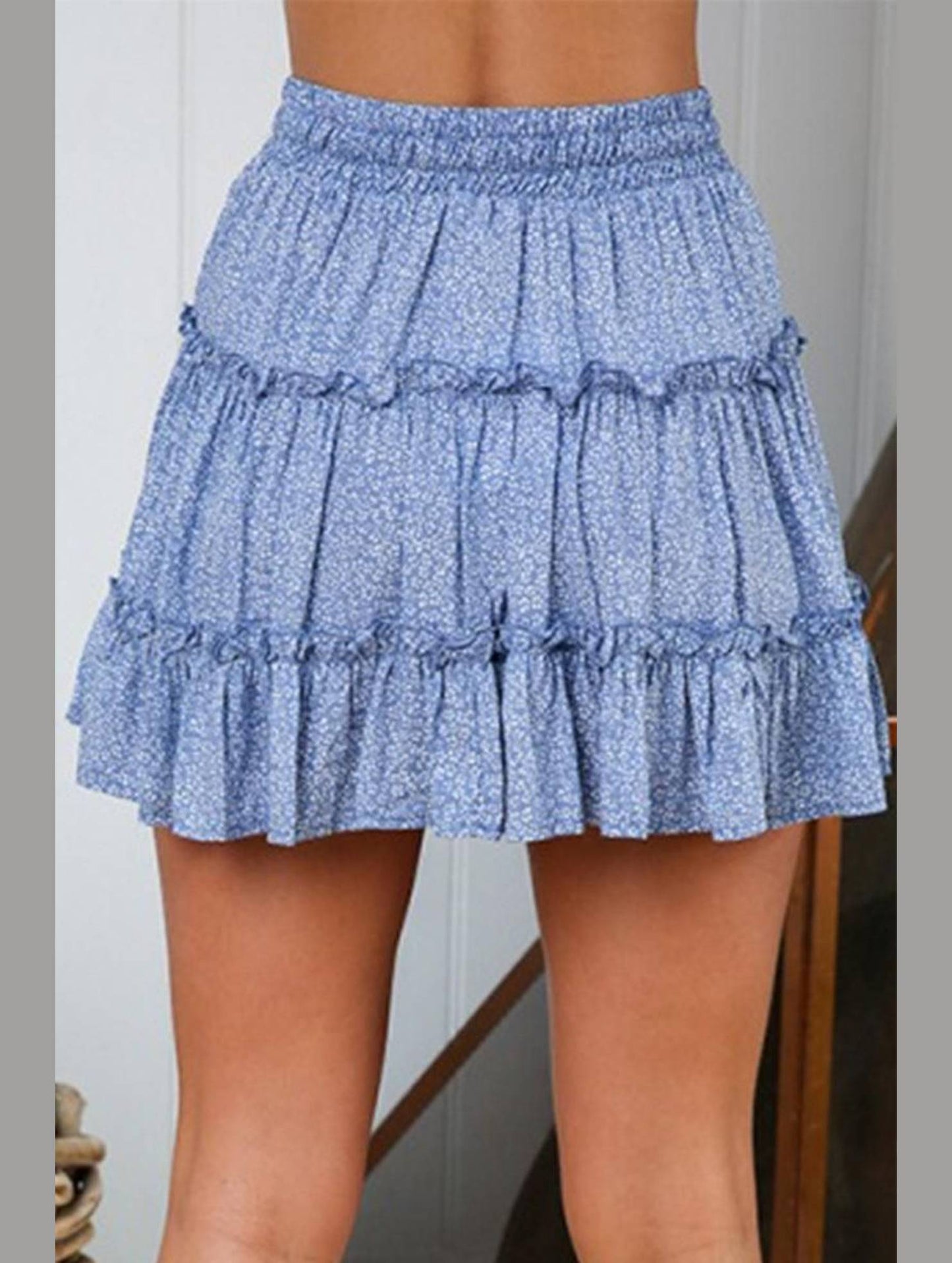WOMEN HIGH WAISTED RUFFLED FLORAL A LINE SKIRT - Doublju