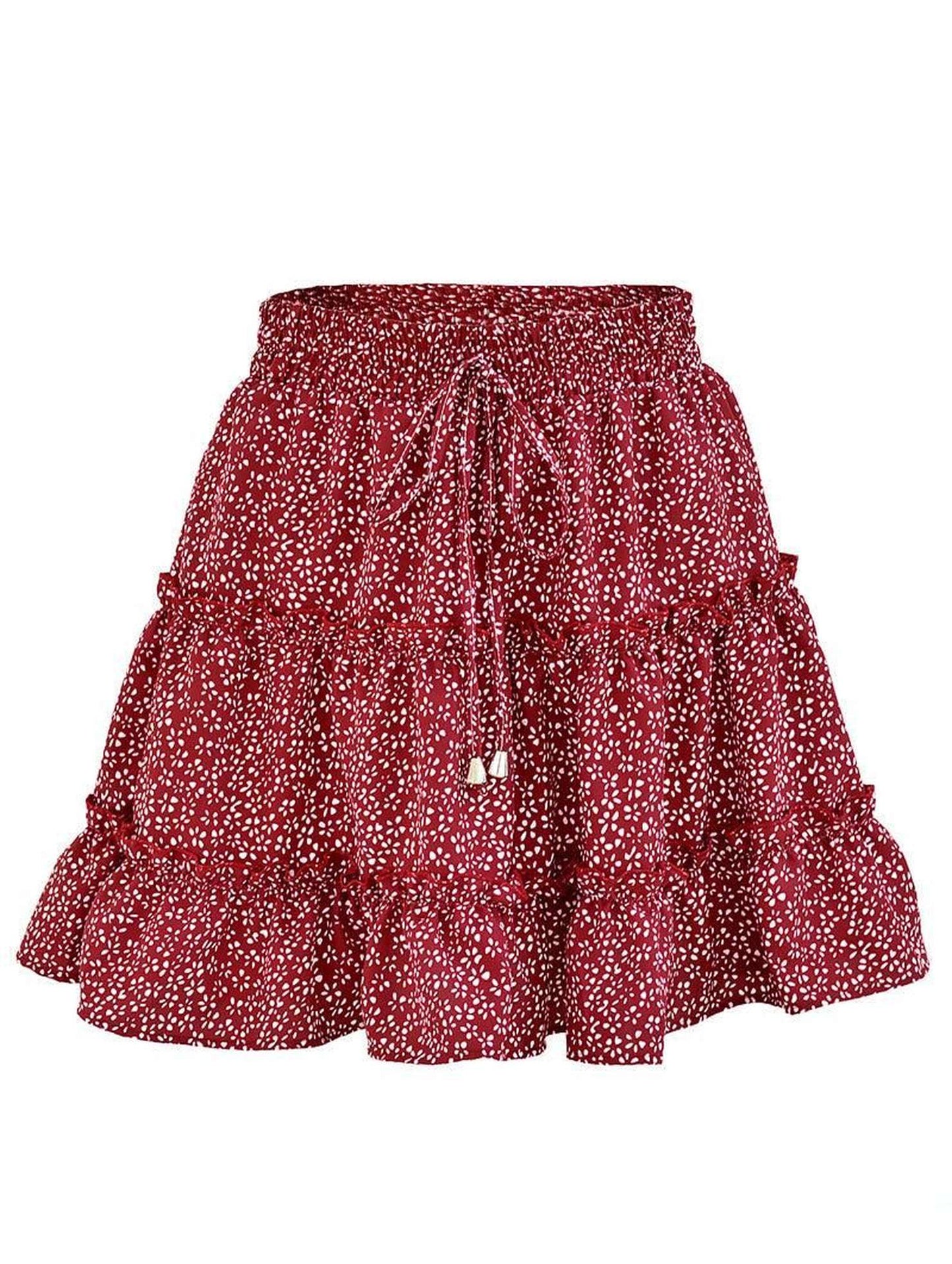 WOMEN HIGH WAISTED RUFFLED FLORAL A LINE SKIRT - Doublju