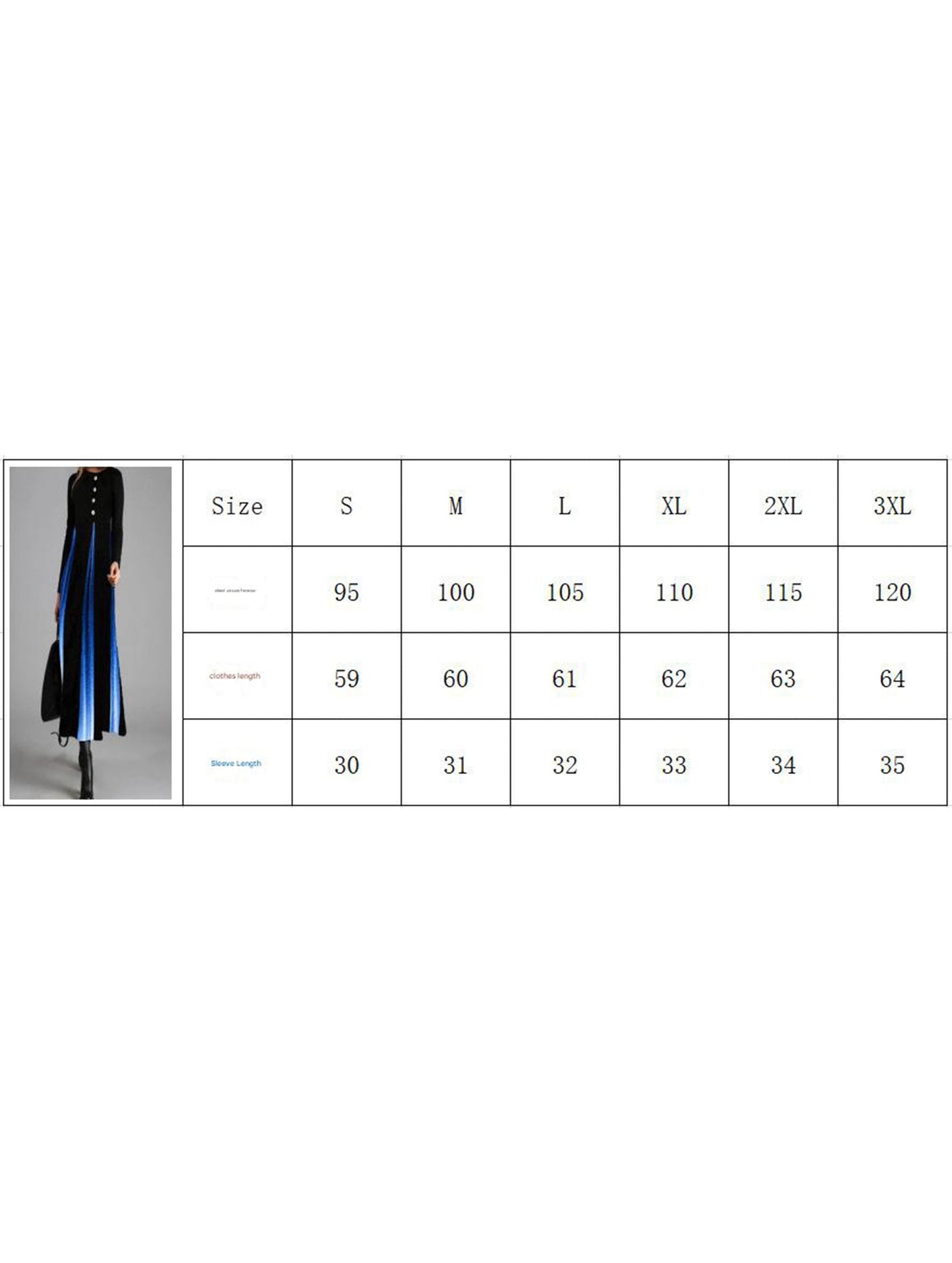 Gradient Button Round Neck Long Sleeve Dress