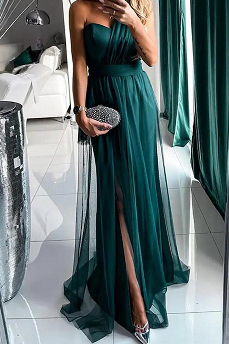 WOMEN CROSS SHOULDER STRAP CHIFFON PARTY DRESS