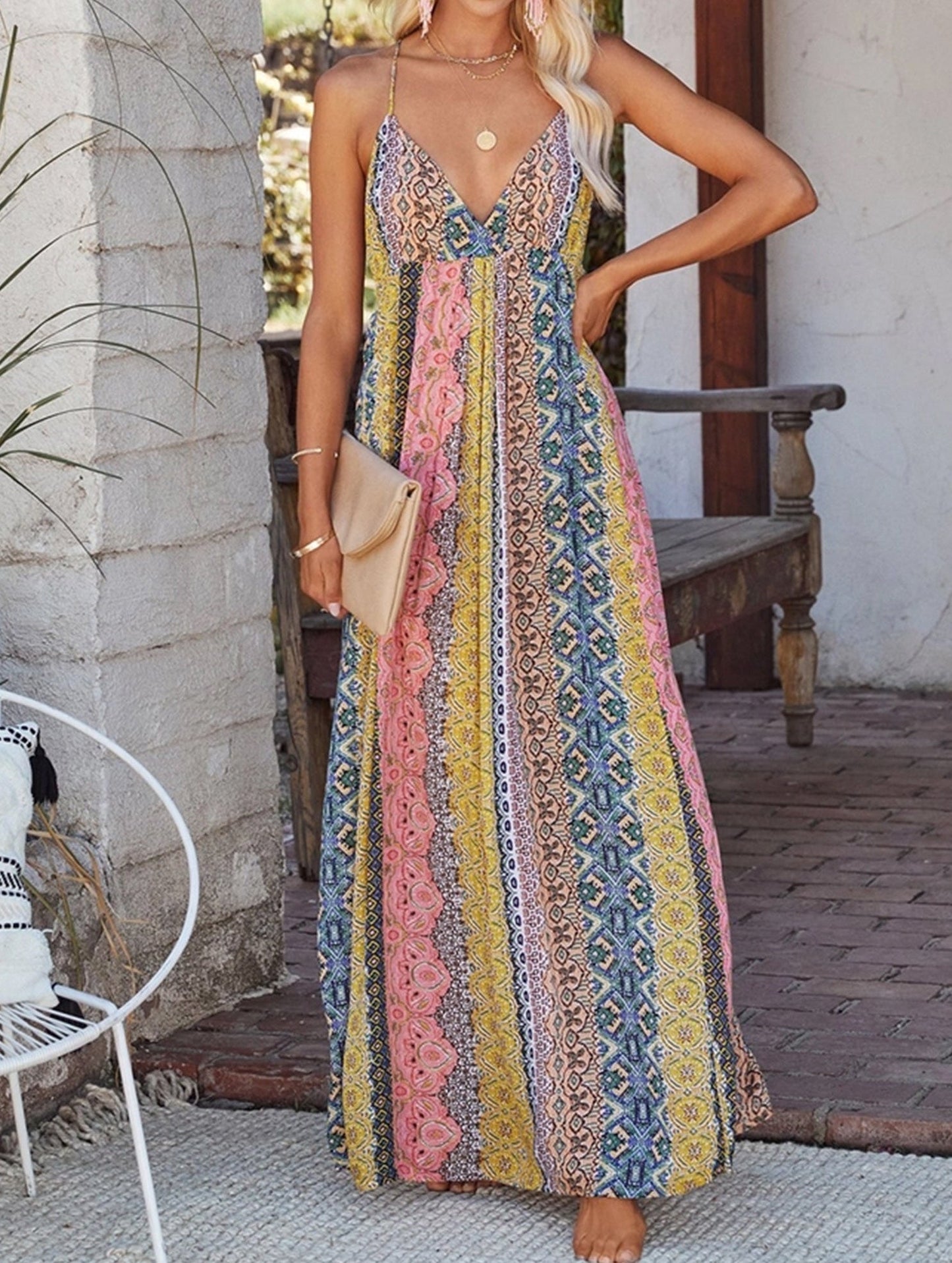 V-Neck Halter Printed Dress ??Chic Summer Essential