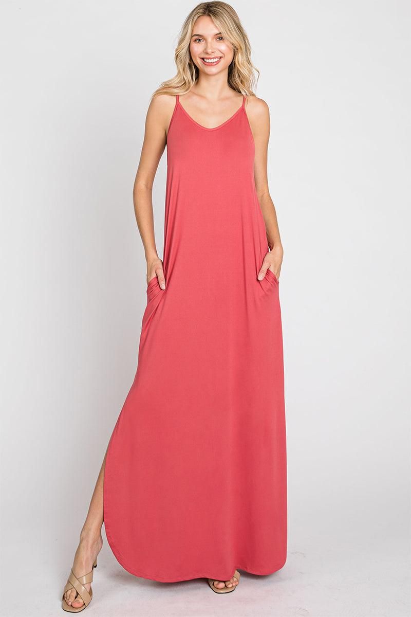 CAMI MAXI DRESS WITH POCKETS - Doublju