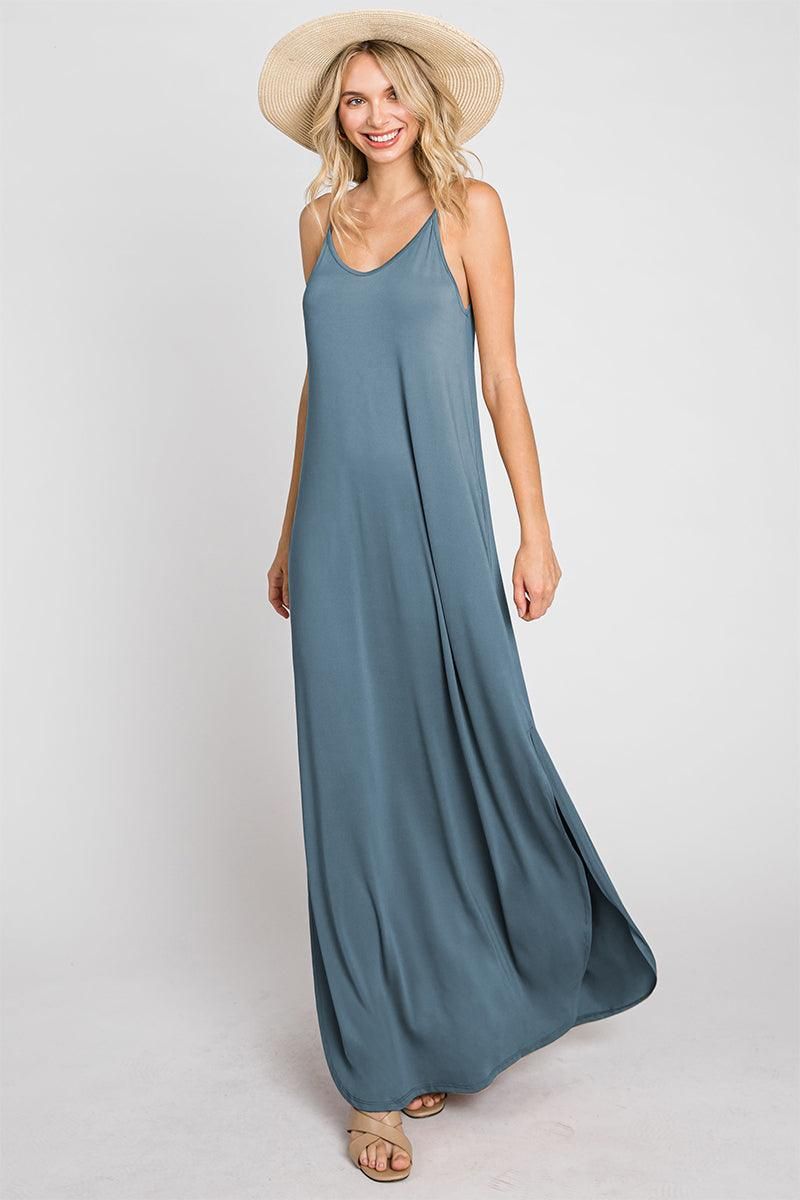 CAMI MAXI DRESS WITH POCKETS - Doublju