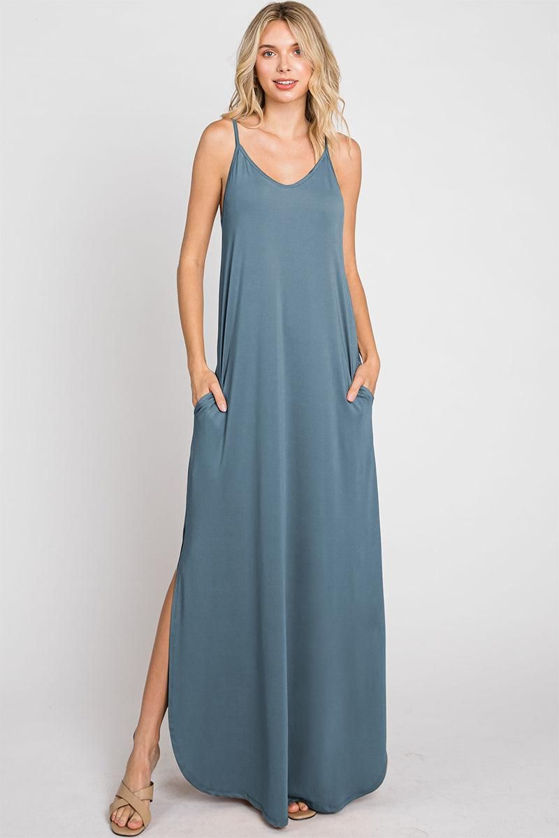 CAMI MAXI DRESS WITH POCKETS - Doublju