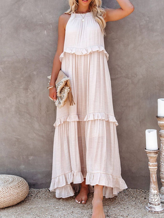 Elegant Temperament Long Floor-Length Cake Skirt Dress ??Tiered Maxi Gown