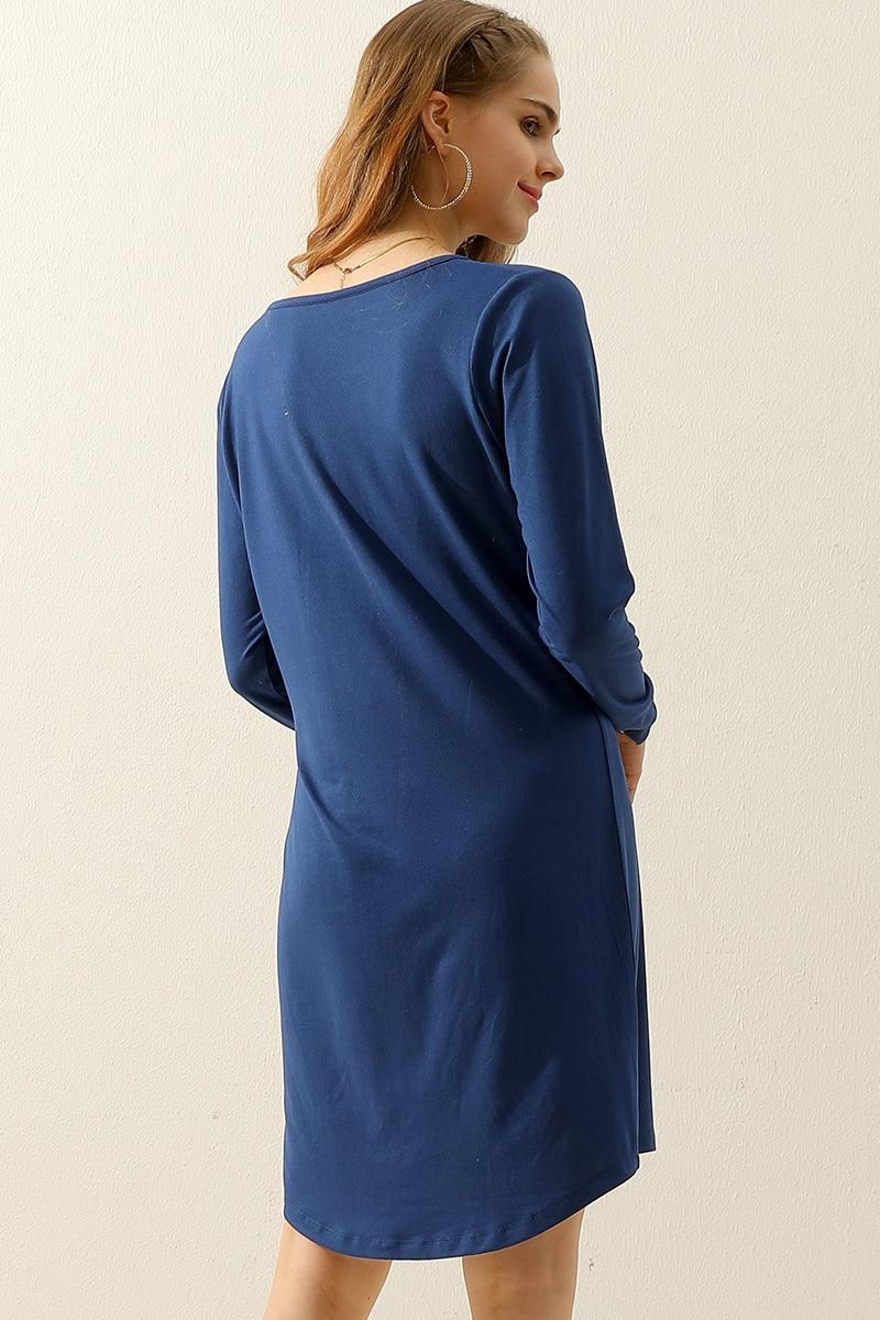 BUTTON DOWN LONG SLEEVE CASAUL MAXI KNEE DRESS - Doublju