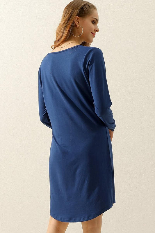 BUTTON DOWN LONG SLEEVE CASAUL MAXI KNEE DRESS - Doublju