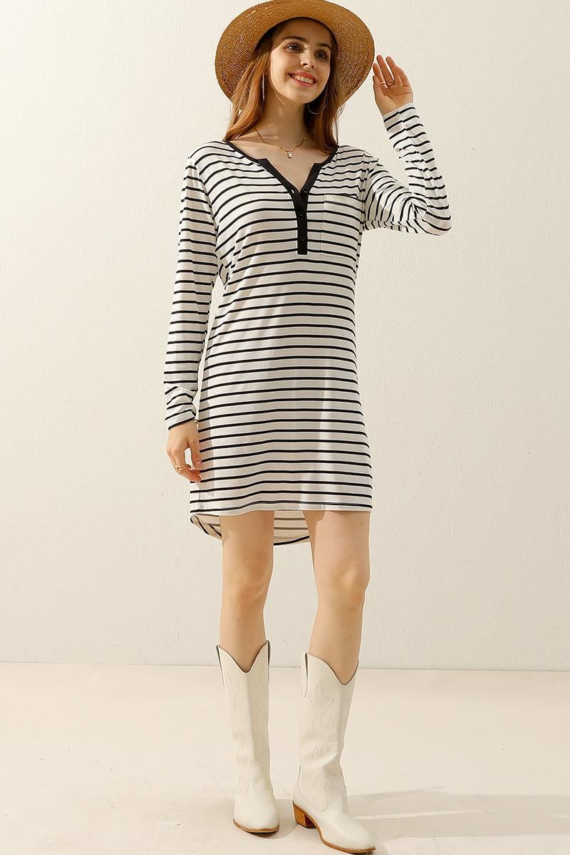 BUTTON DOWN LONG SLEEVE CASAUL MAXI KNEE DRESS - Doublju