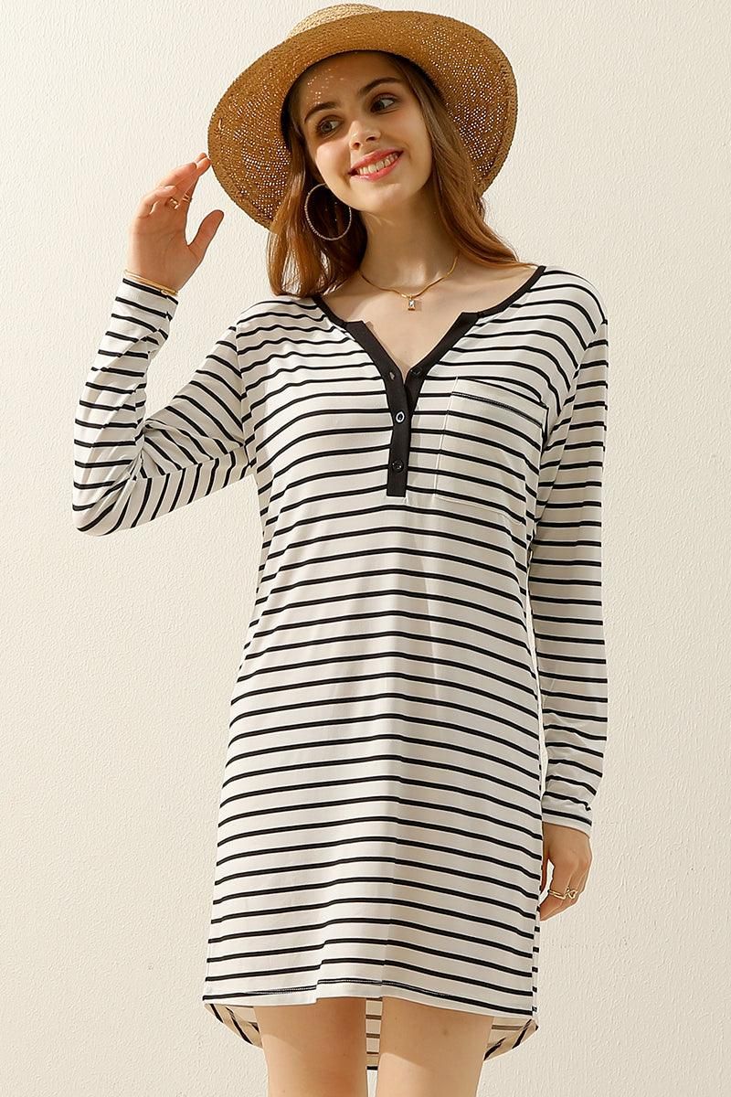 BUTTON DOWN LONG SLEEVE CASAUL MAXI KNEE DRESS - Doublju