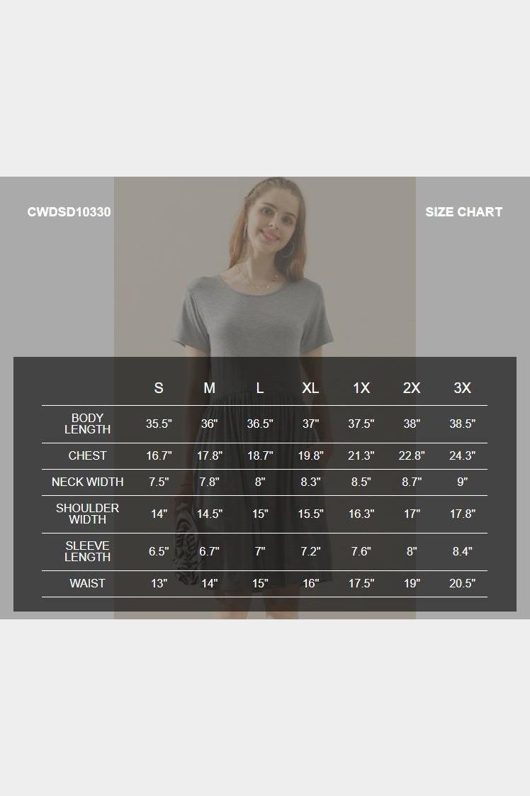 CREWNECK SHIRRED FLOWY SWING SHORT SLEEVE DRESSES - Doublju